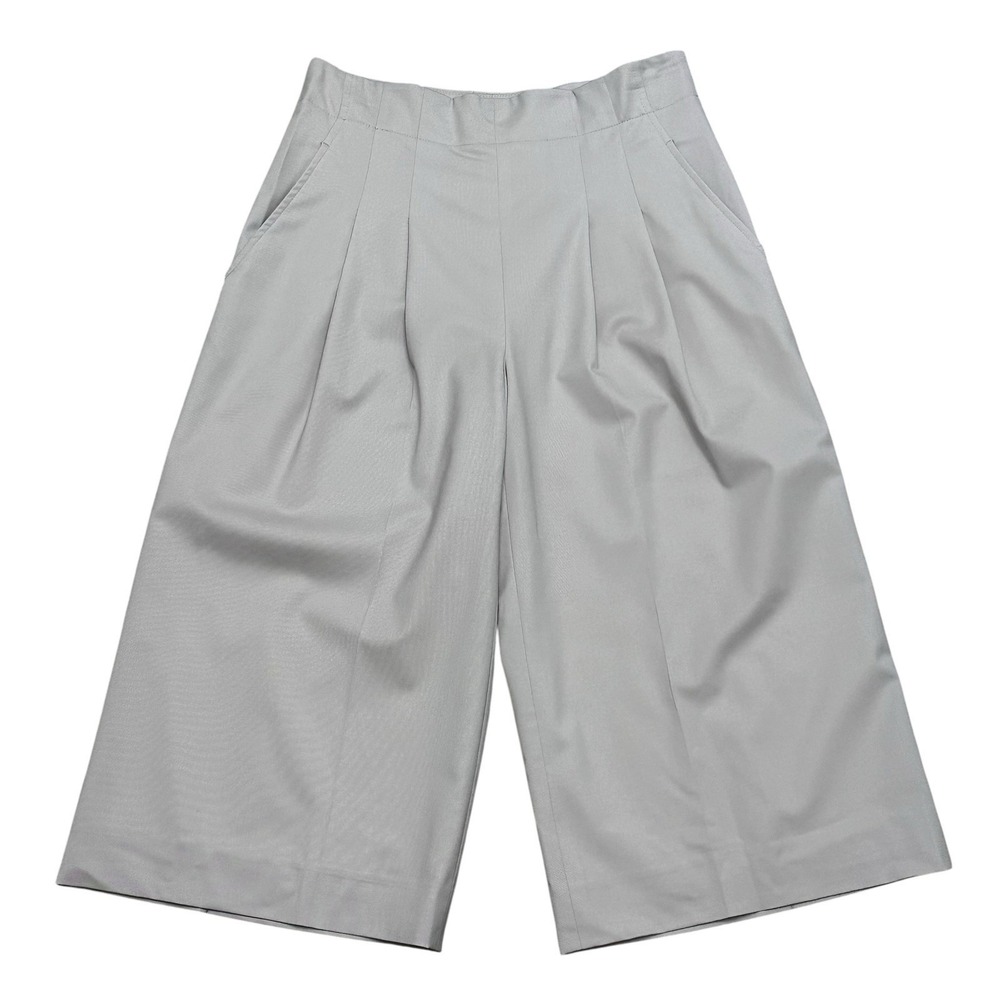 Lafayette 148 Pants Women Size 2 Beige Wide Leg Cropped High Rise Wool Spandex
